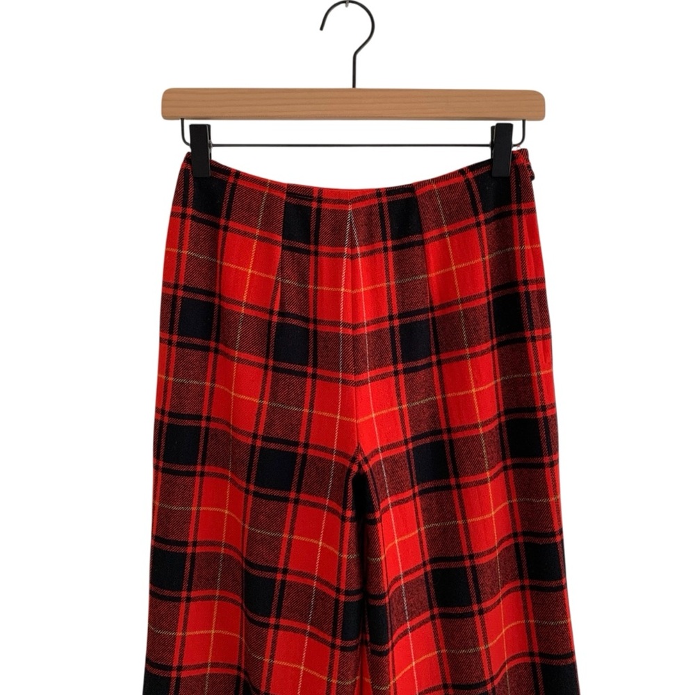 Vintage 80’s Red Plaid Wool 11.5” Rise 10.5” Wide Leg Pants (Christmas Holiday)